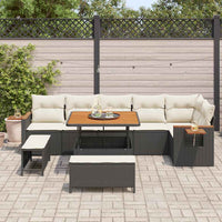 9 dalių sodo sofa su pagalvėlėmis juodas poli ratanas akacijos - Namų Idėja