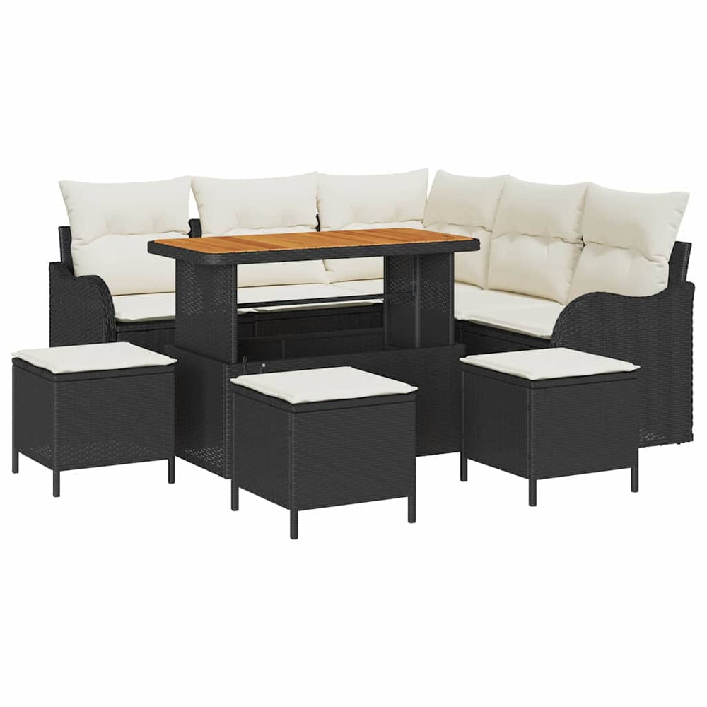 9 dalių sodo sofa su pagalvėmis juoda poli ratanas akacijos - Namų Idėja