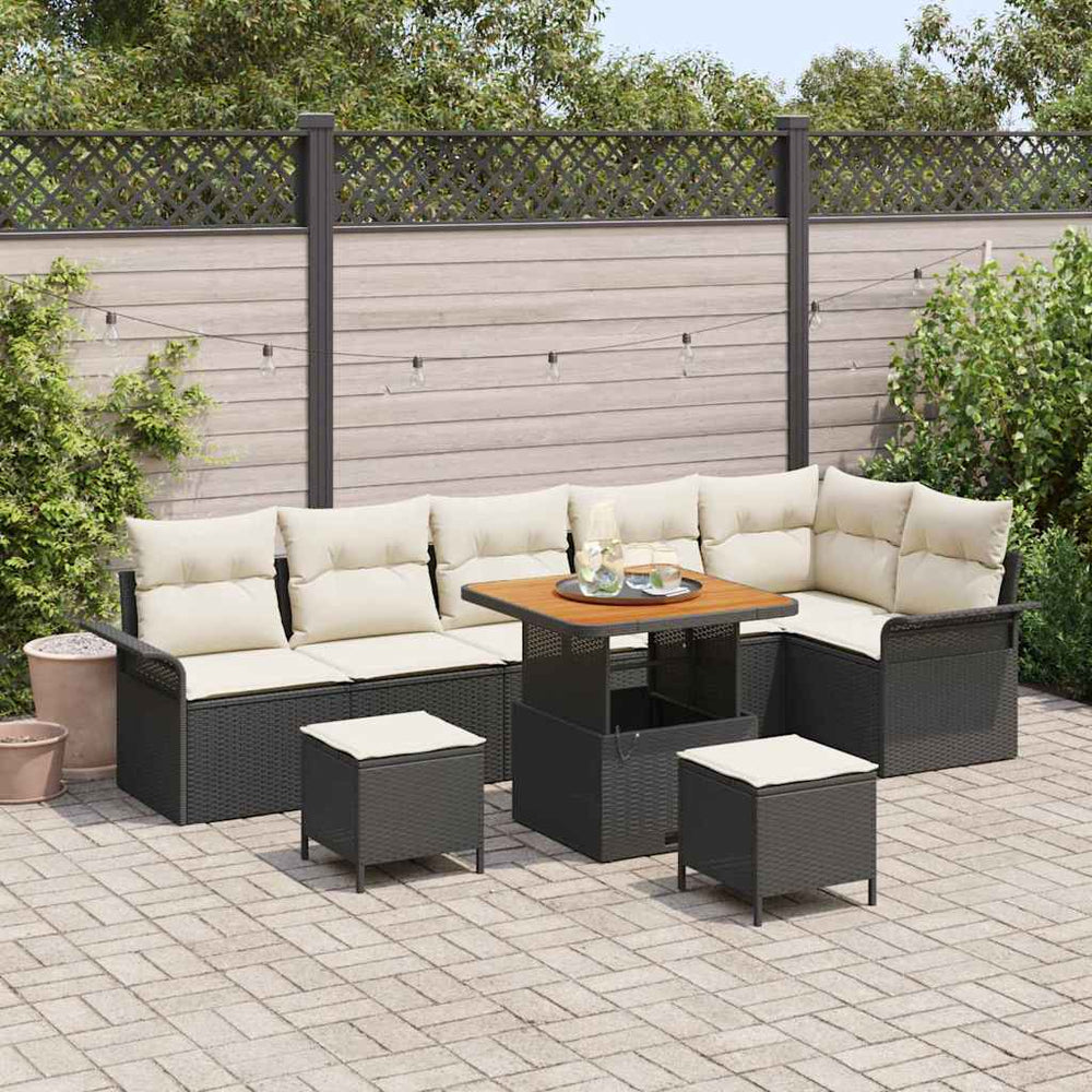 9 dalių sodų sofa komplektas su pagalvėlėmis juodas poli ratanas - Namų Idėja