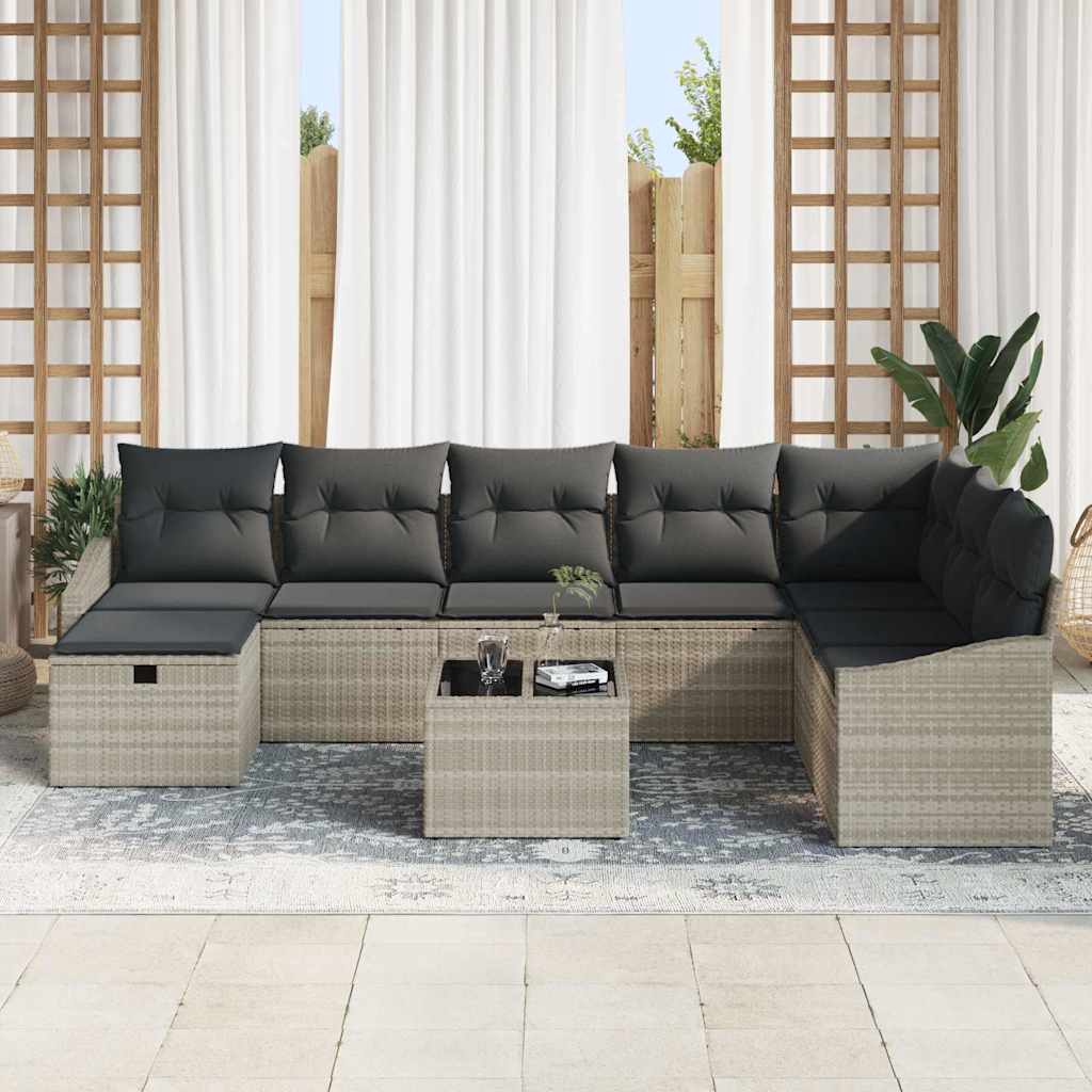 9 dalių sodų sofa setas su pagalvėmis šviesiai pilkos poli ratanas - Namų Idėja
