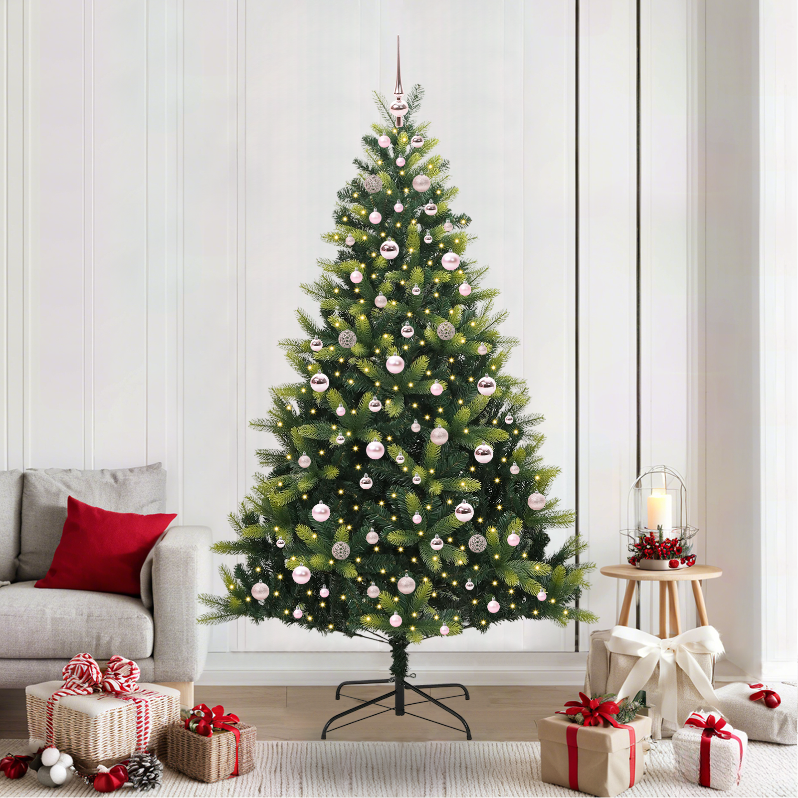 Mākslīgā salokāmā Ziemassvētku egle ar 300 LED zaļa 210 cm