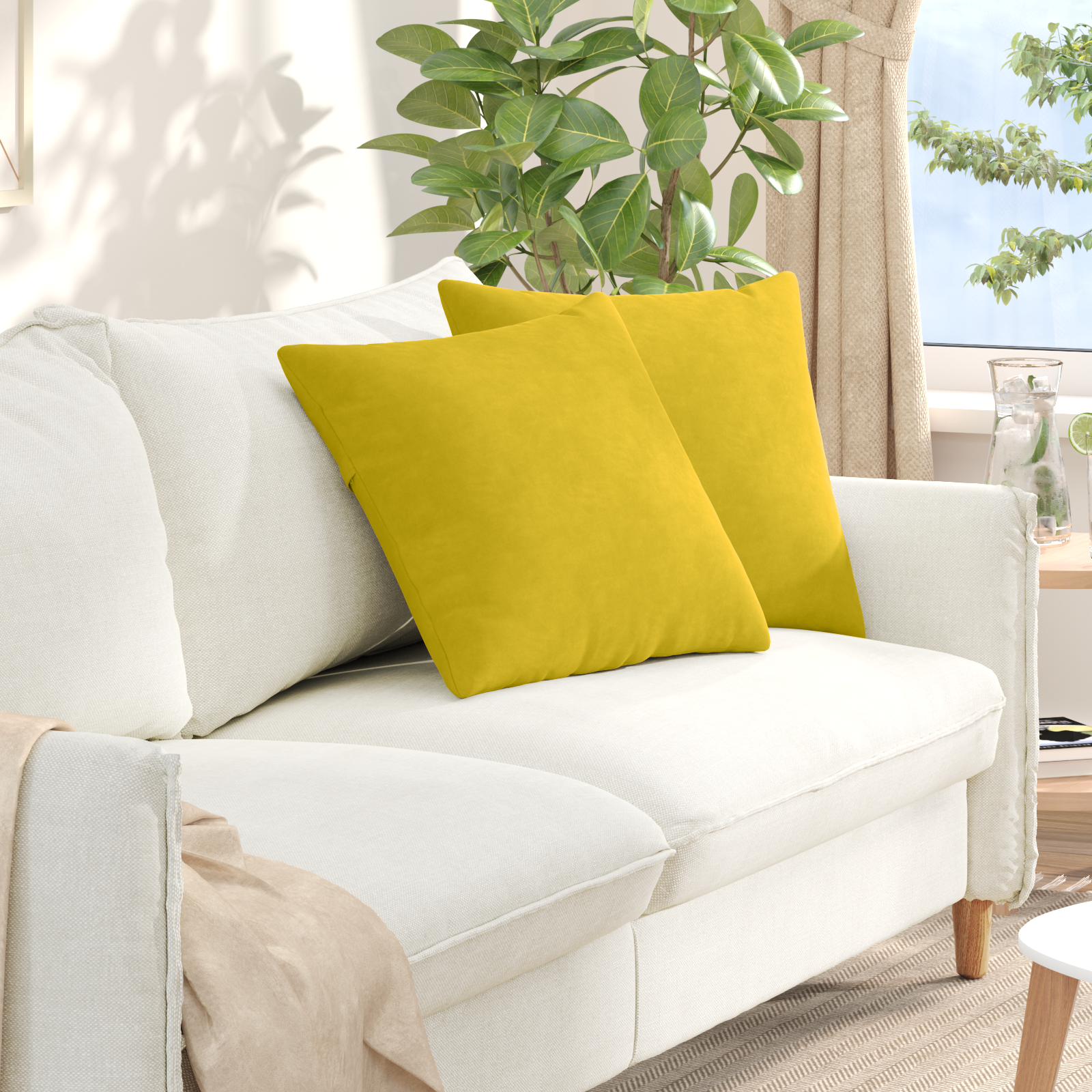 Sofa Pagalvės 2 pcs Geltona 50 x 50 cm Kordūrinis audinys