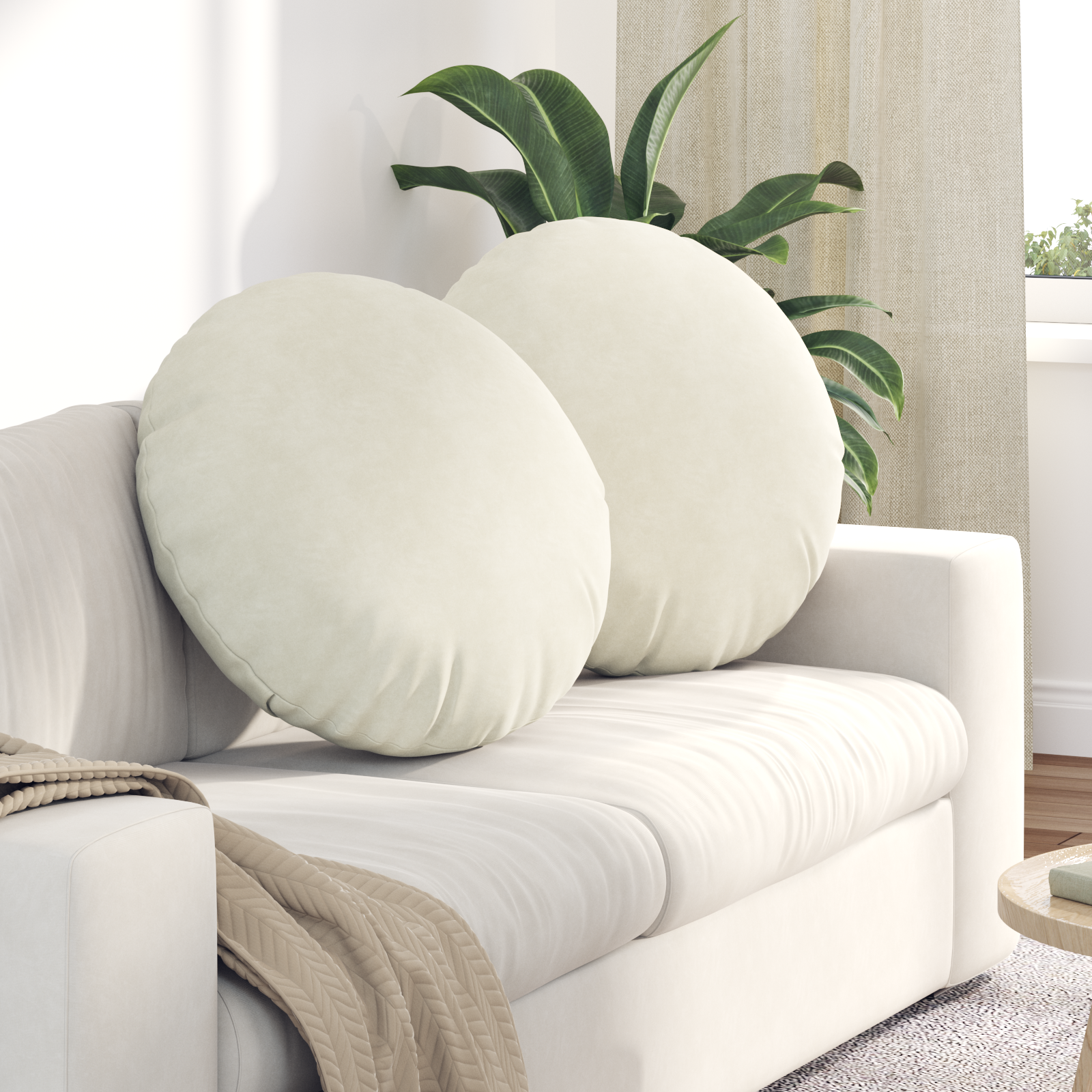 Sėdynių pagalvėlės 2 pcs Kreminė Ø80 x 29 cm Aksomas