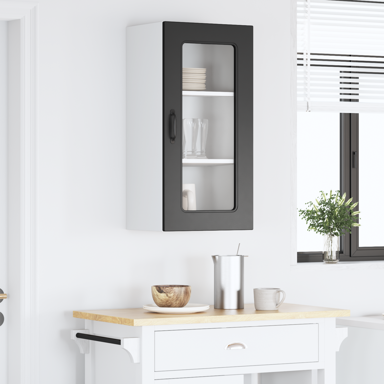 Virtuves sienas skapis ar plauktu melns 40 x 31 x 80 cm