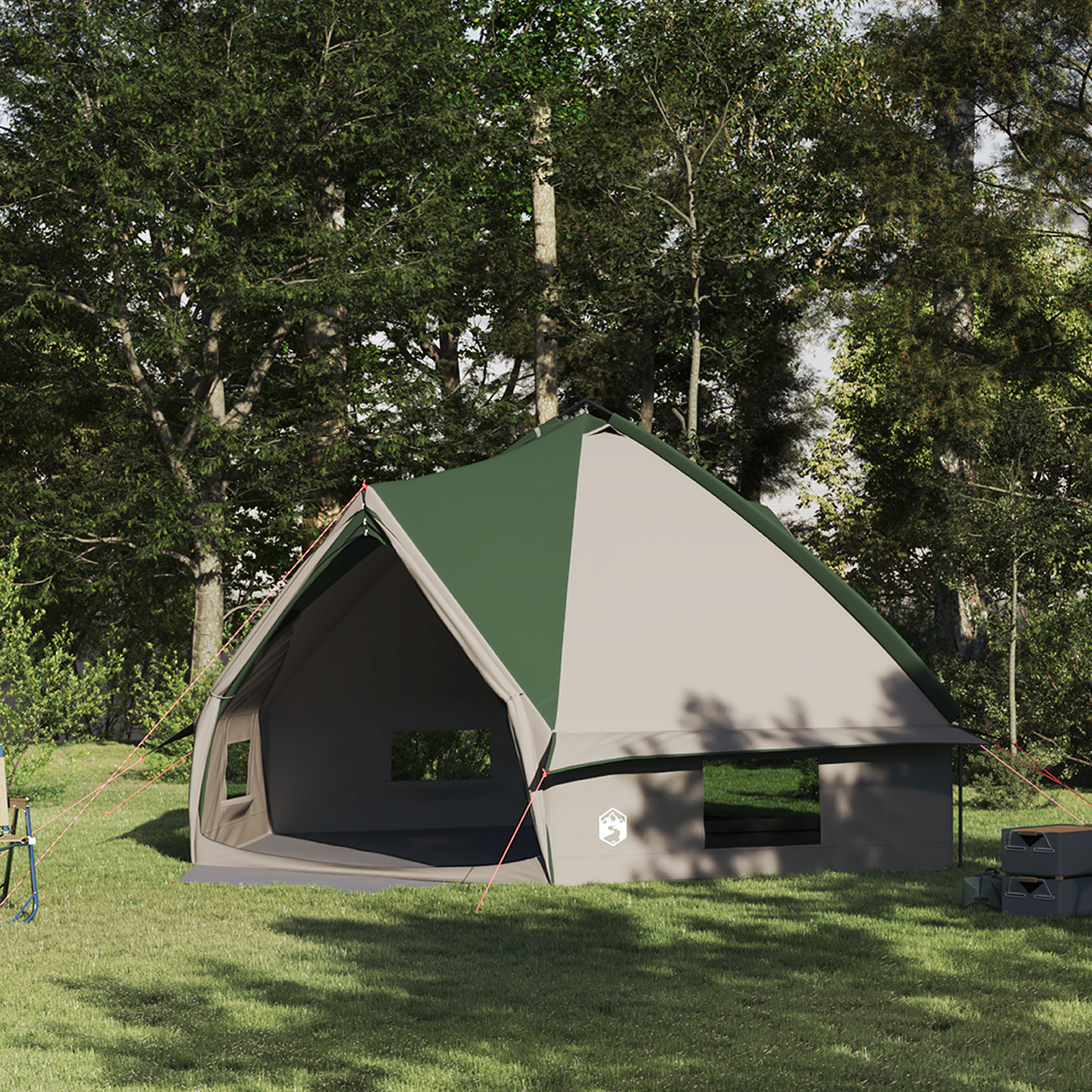 Teepee palapinė su stogu Žalia ir balta 490 x 410 x 210 cm