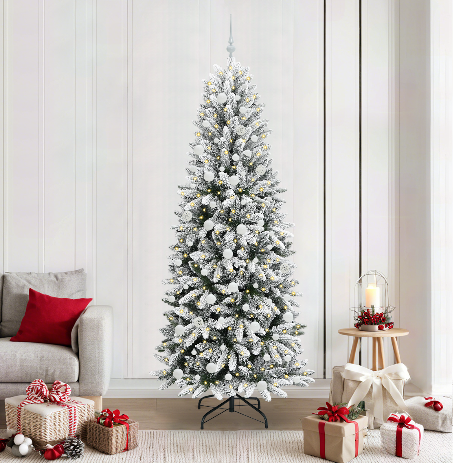 Artificial Christmas tree with 300 LED stand White 210 cm