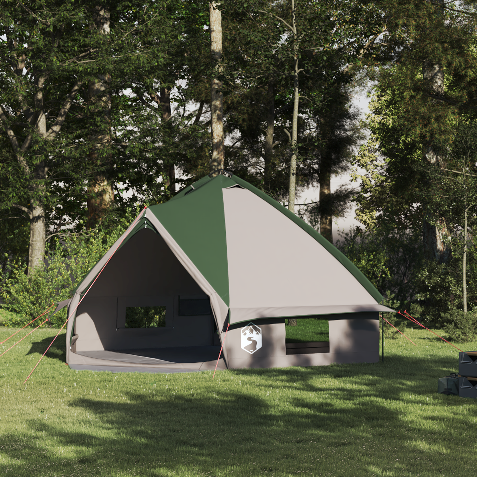 Teepee palapinė su stogu Žalia ir balta 490 x 410 x 210 cm