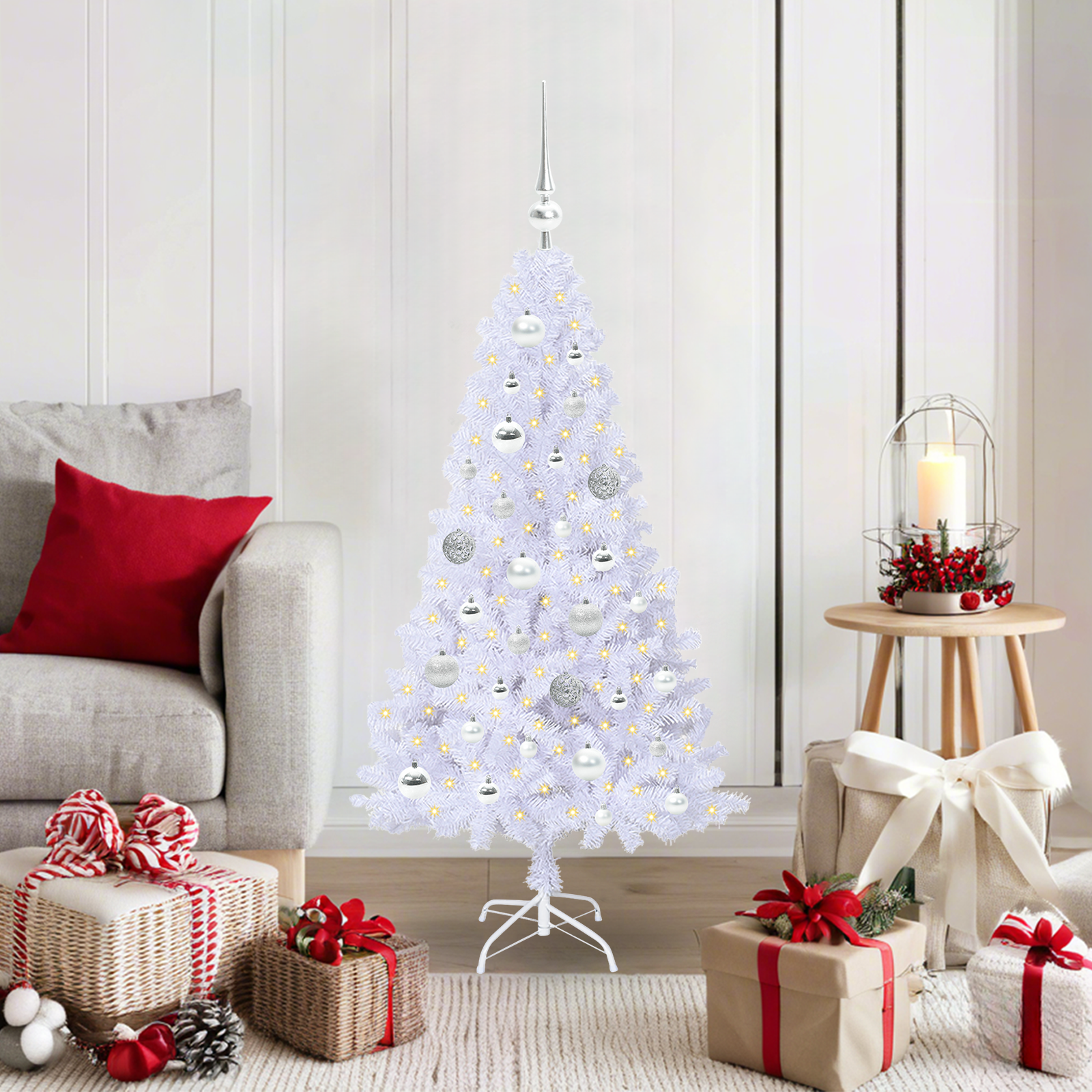 Dirbtinė Kalėdų eglutė su 150 LED Balta 120 cm PVC ir Plienas