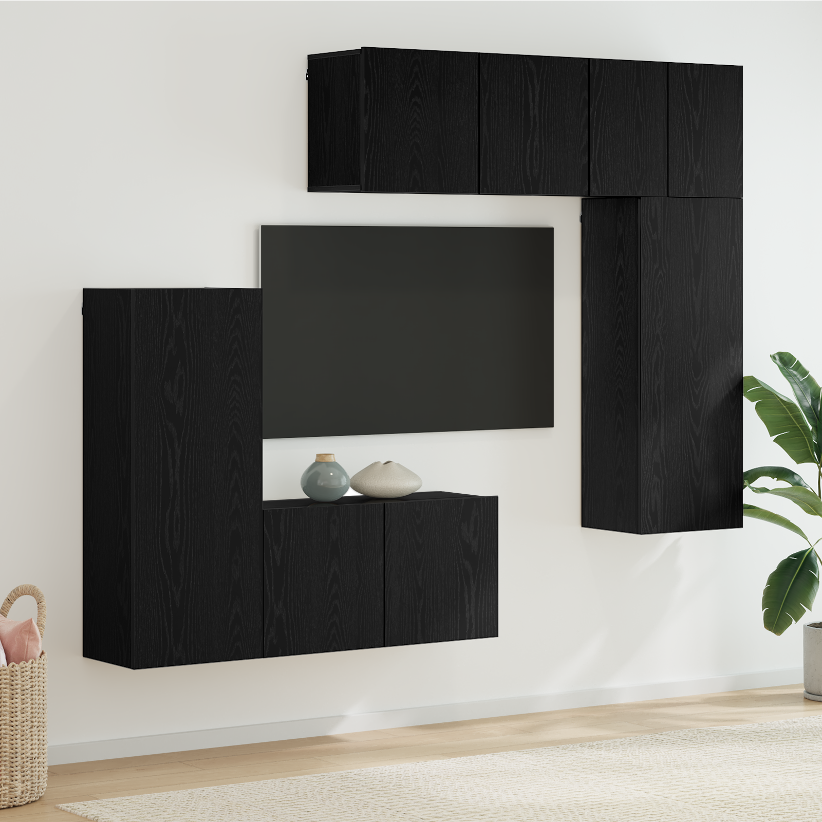TV sieniniai vienetai 5 pcs juoda ąžuolo Apdirbta mediena