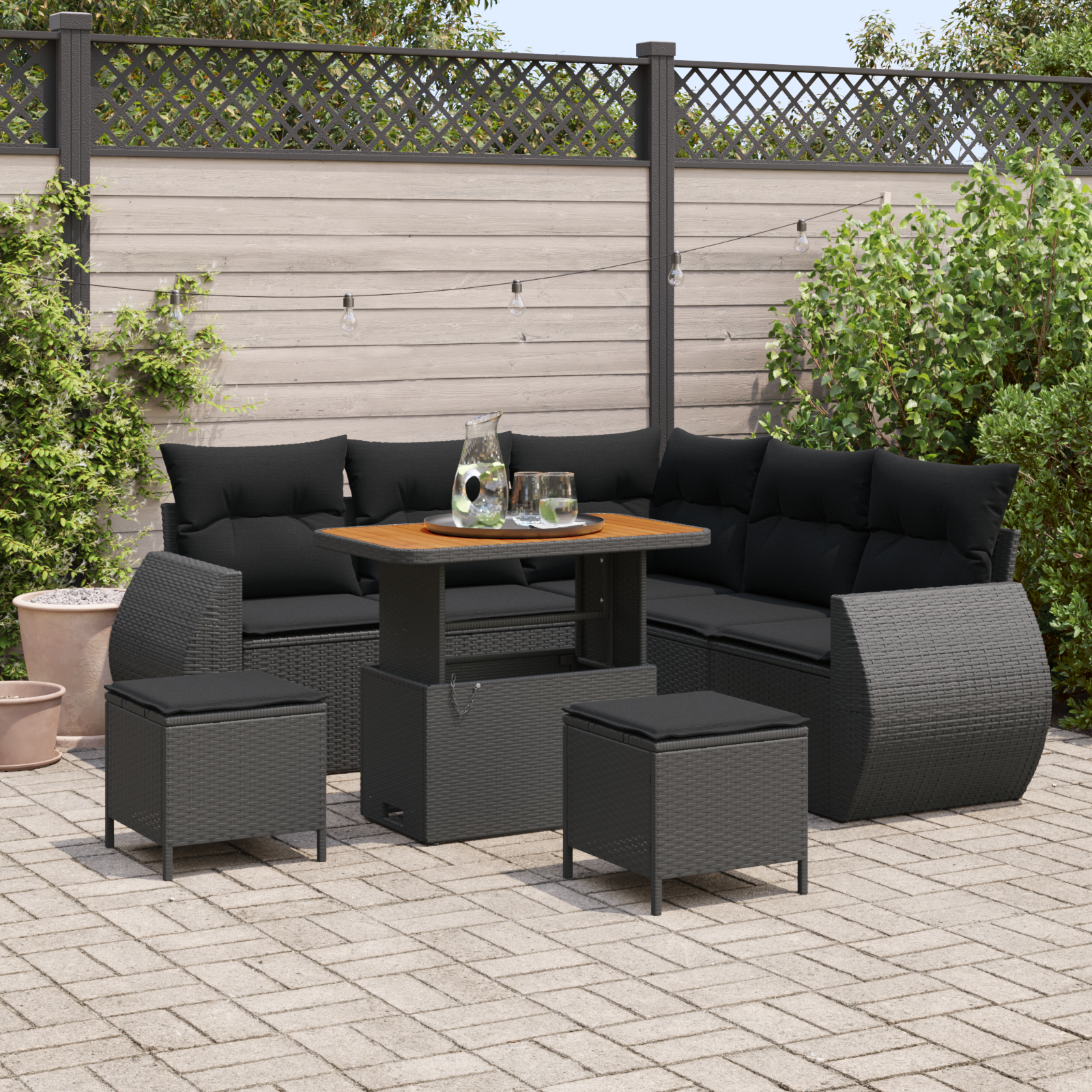 Sodo Sofų Rinkinys su pagalve 8 pcs Juoda poliratanas
