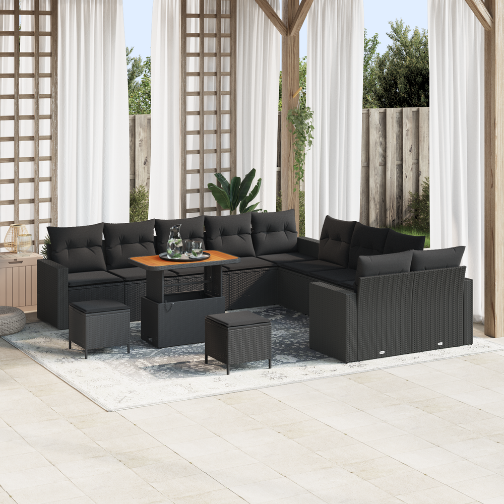 13-piece Garden Sofa Set with Cushions Black Poly Rattan