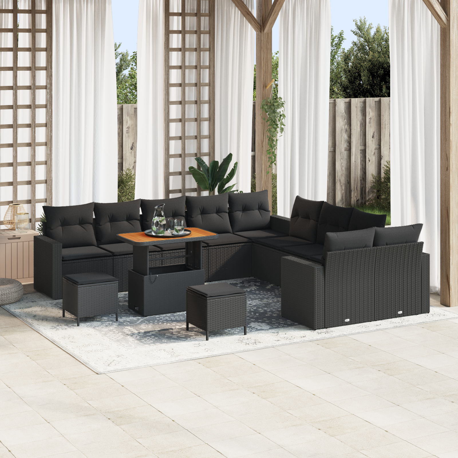 13 dalių sodo sofa rinkinys su pagalvėlėmis Juodas Poli Ratanas