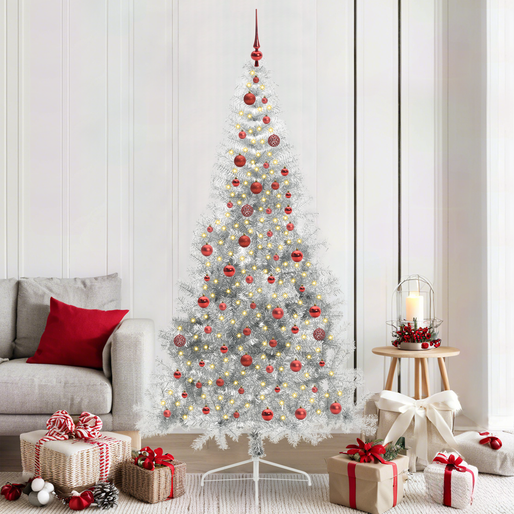Artificial Pre-Lit Christmas Tree Silver 210 cm PET