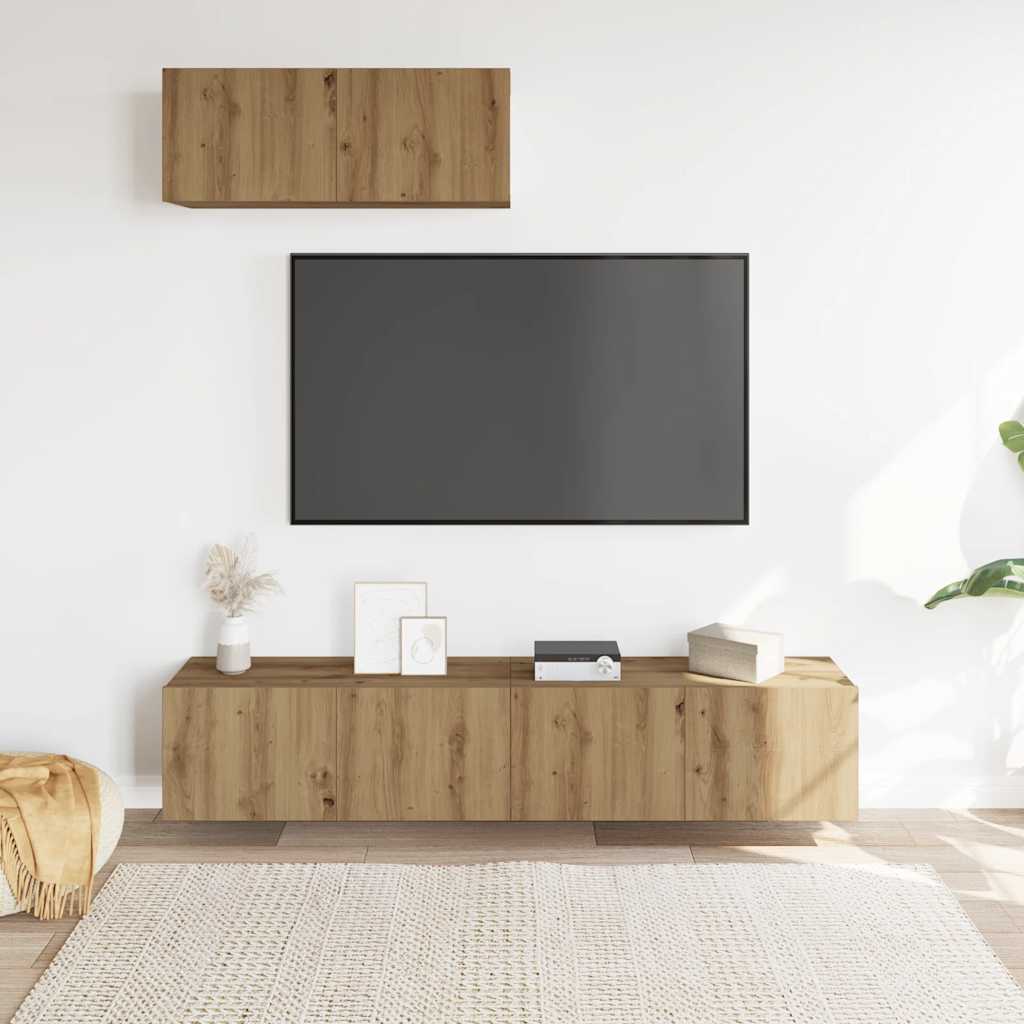 3 dalių sieninis televizoriaus spintelės komplektas Artisan Oak