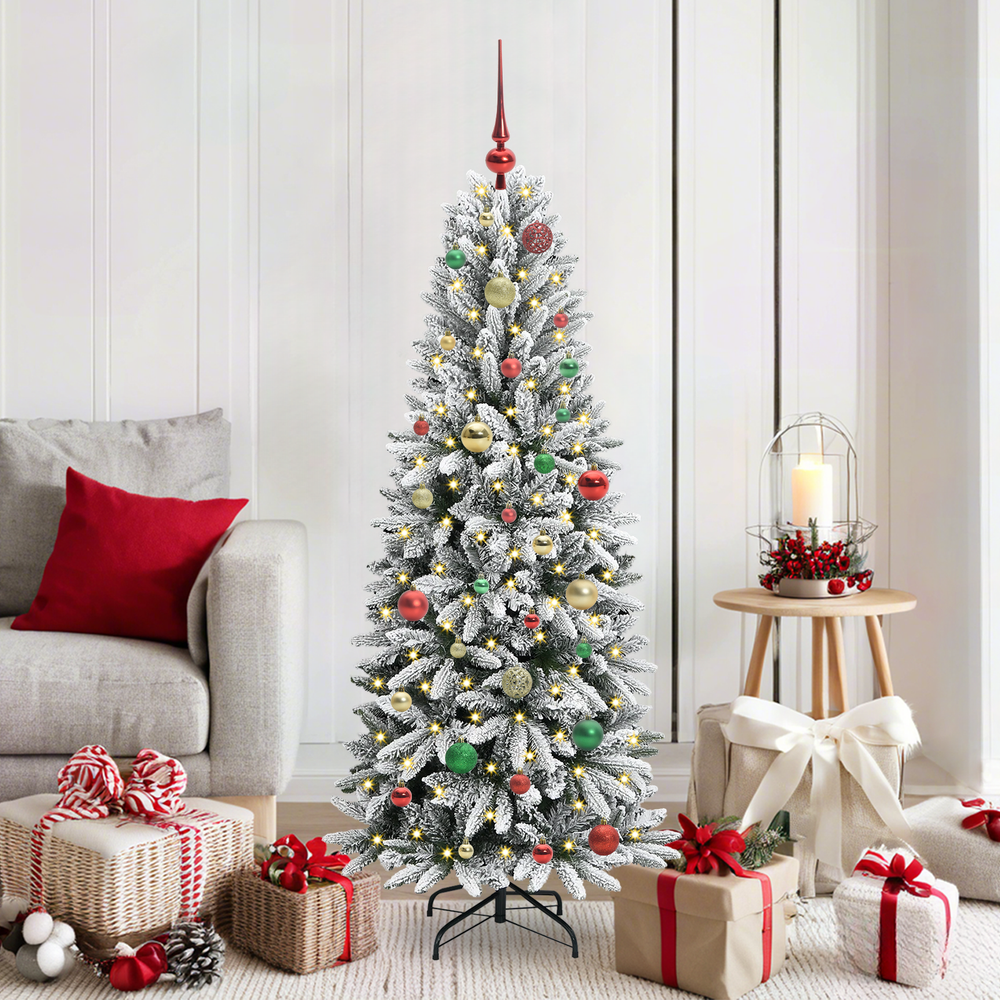 Artificial Christmas tree with 150 LED lights and stand White 150 cm