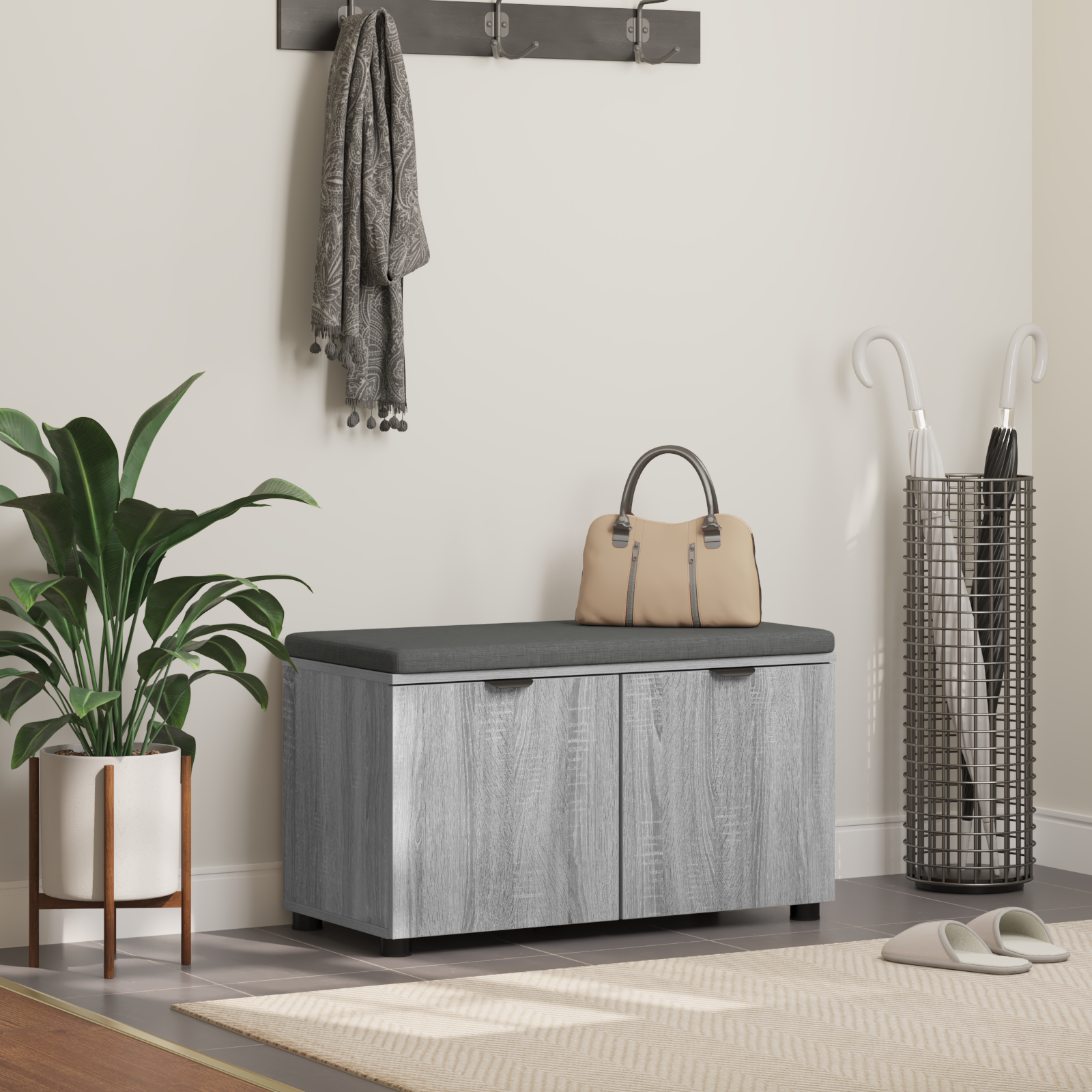 Koridoriaus suolas su pagalve Pilka Sonoma 80 x 38 x 46 cm