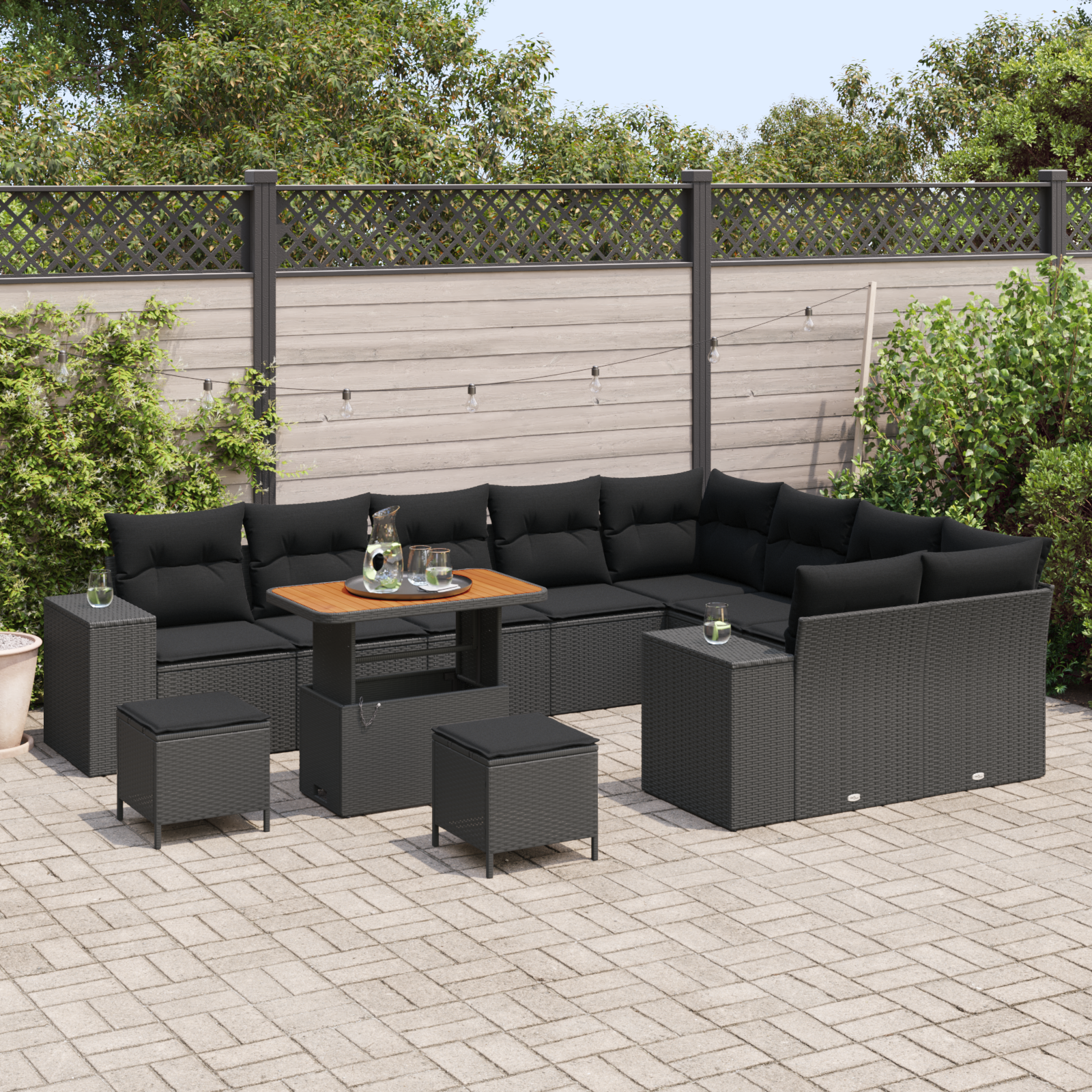 Sodo Sofų Rinkinys su pagalve 12 pcs Juoda 90 x 55 x 71 cm