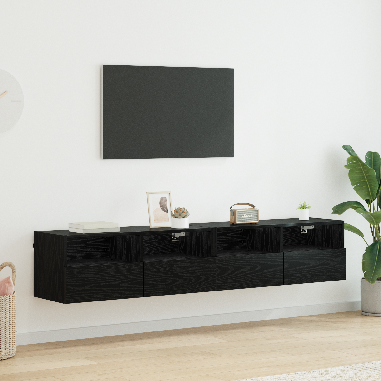 TV sienas skapji 2 gab. melns ozols 80 x 30 x 30 cm