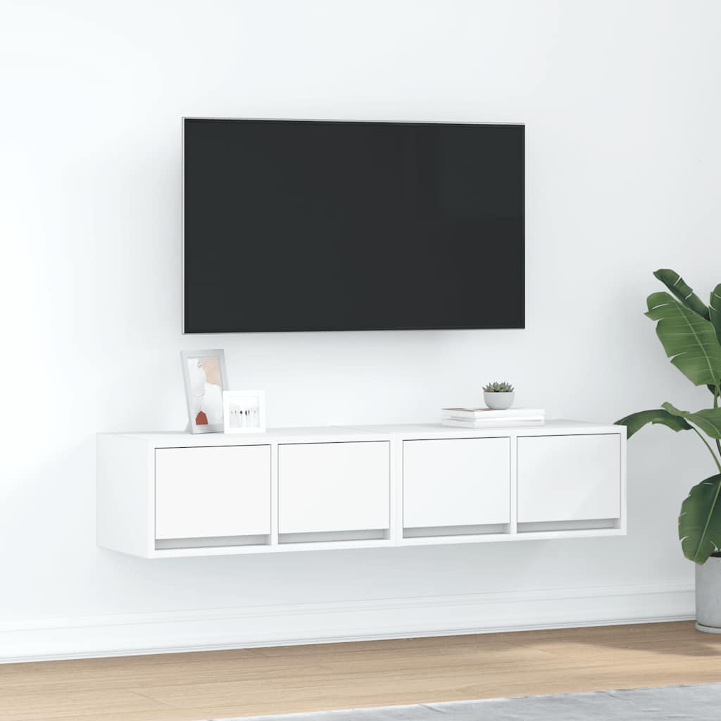 Televizoriaus spintelės, 2vnt., baltos, 60x31x25,5 cm, mediena