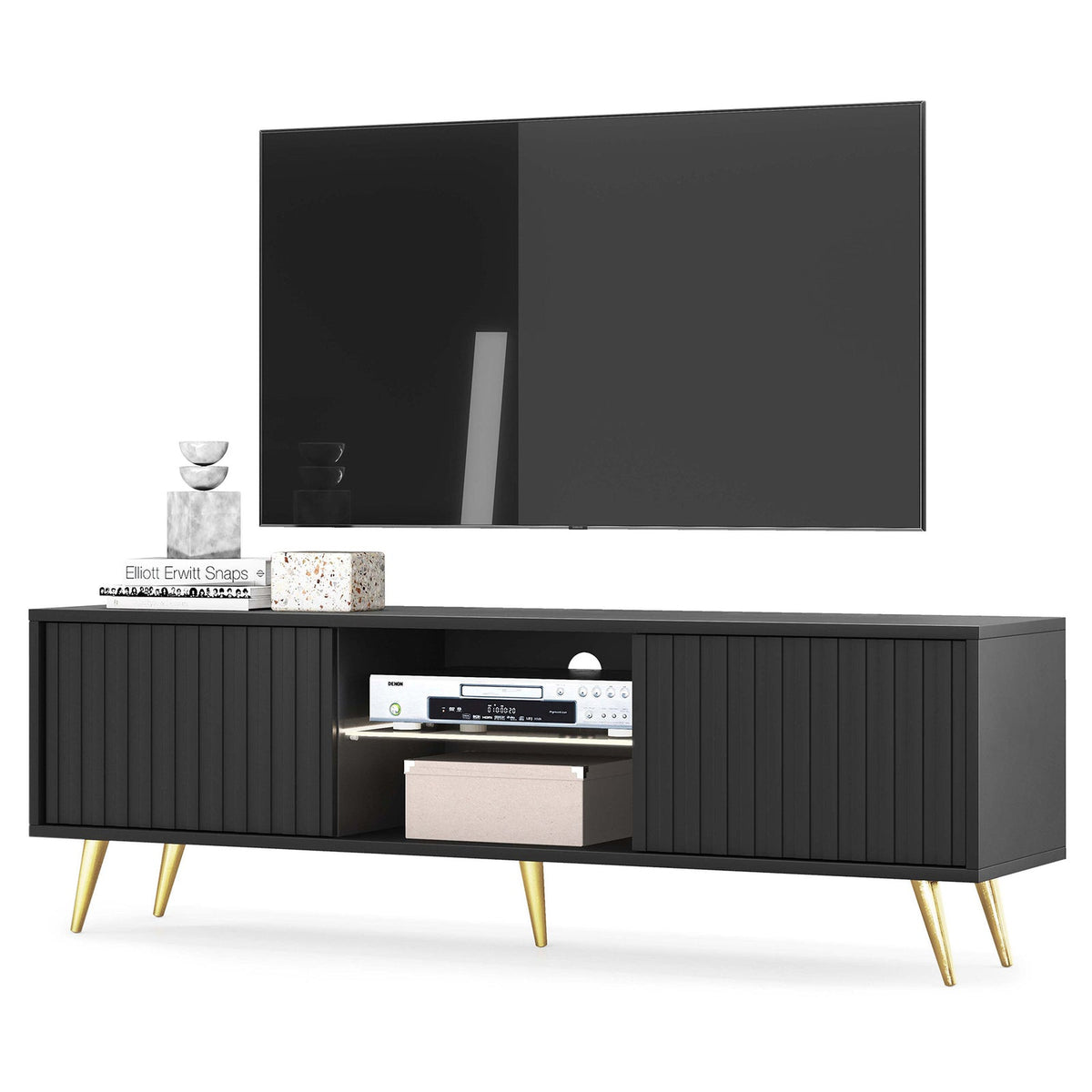 TV spintelė MAGNUS, juoda, 135 cm, auksinės kojos