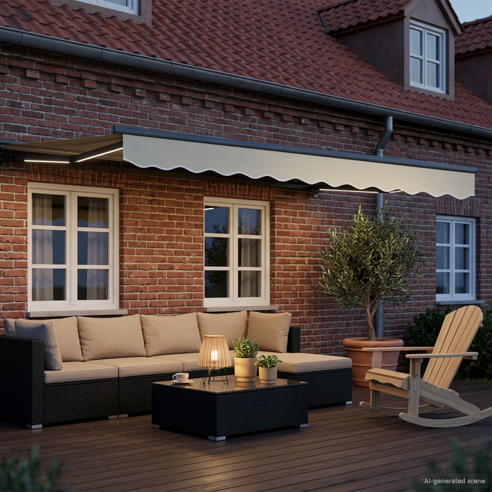 Manuālais markīzes rāmis ar LED krēmkrāsā 3 x 2 m