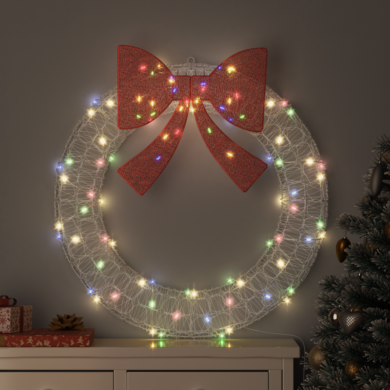 Vainikas su 80 LED Įvairiaspalvis 90 cm Akrilas