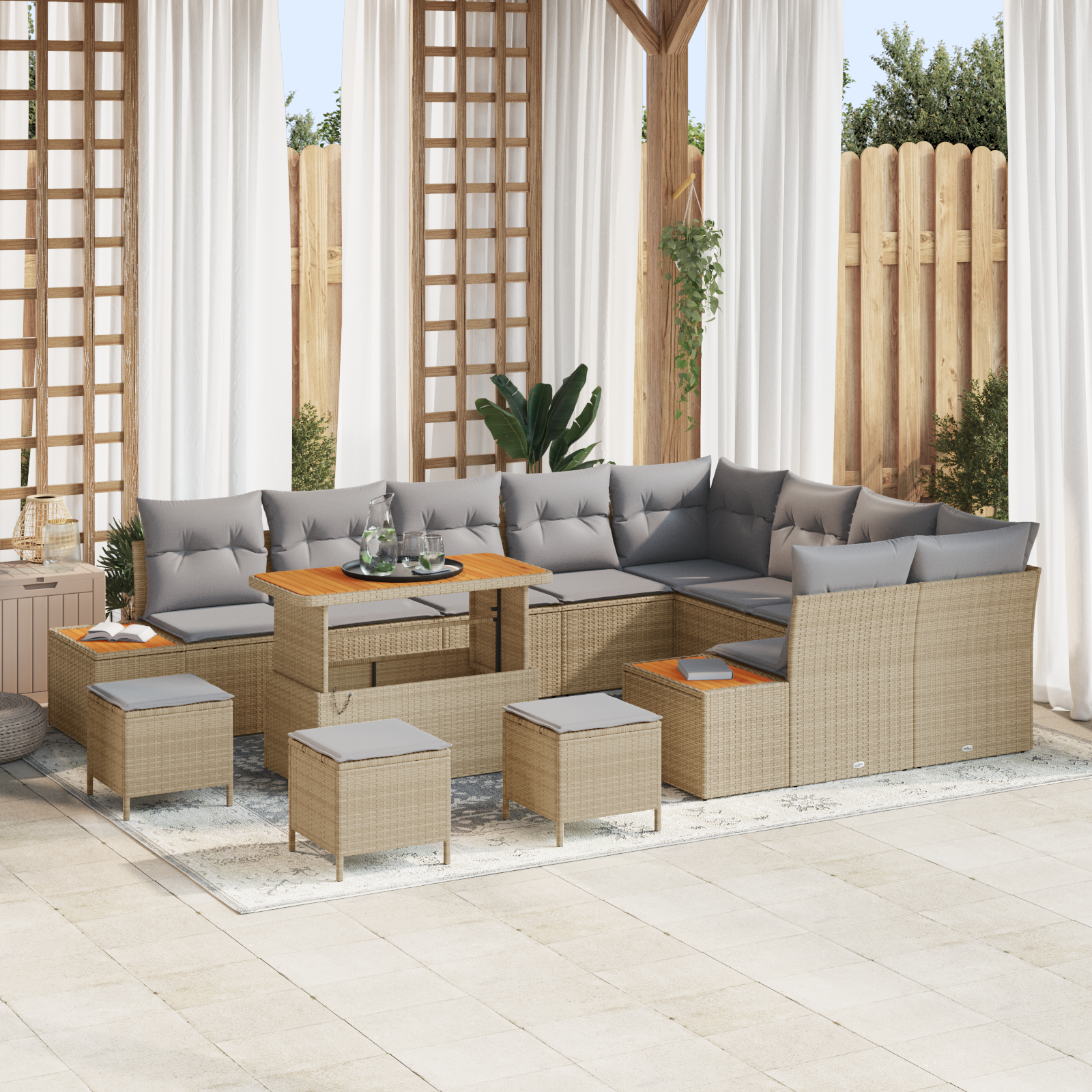 13 dalių sodo sofa rinkinys su pagalvėlėmis smėlio poliratanas acacia