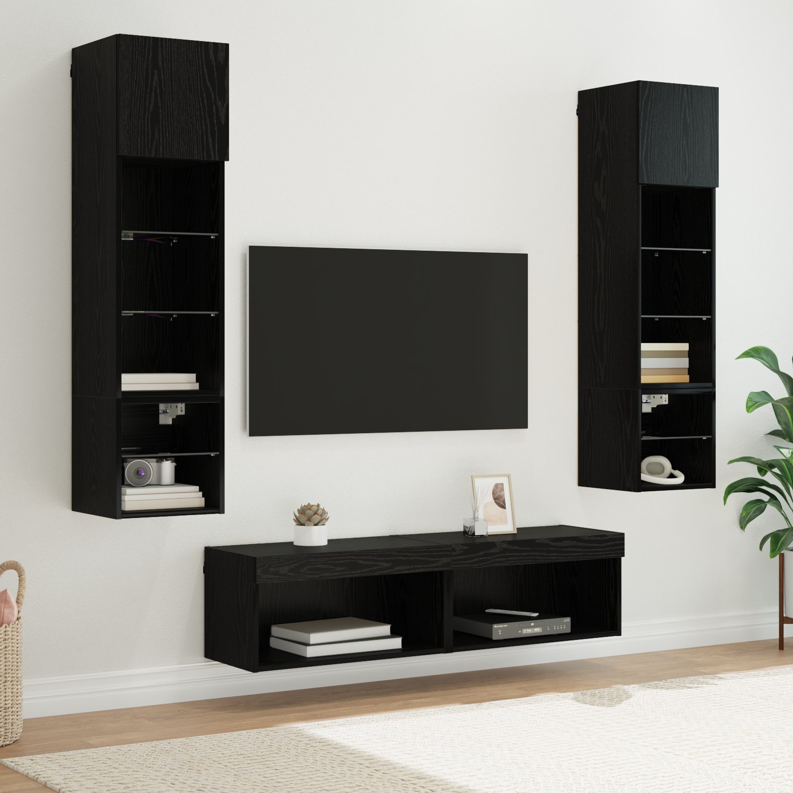 Televizoriaus sieninis modulis 6 pcs Juodas ąžuolas