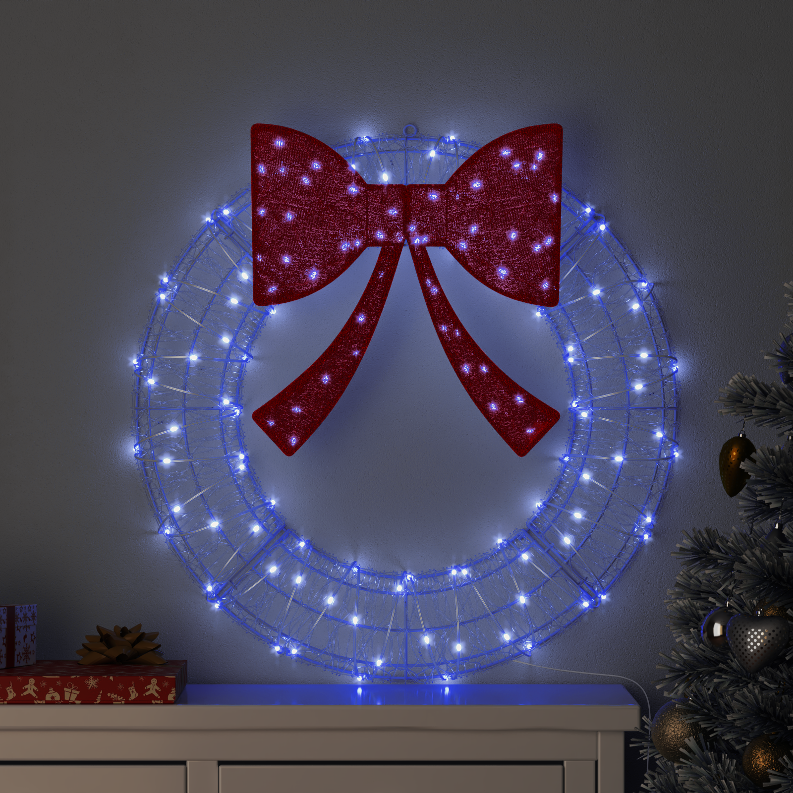 Vainags ar 60 LED zilām 75 cm akrils