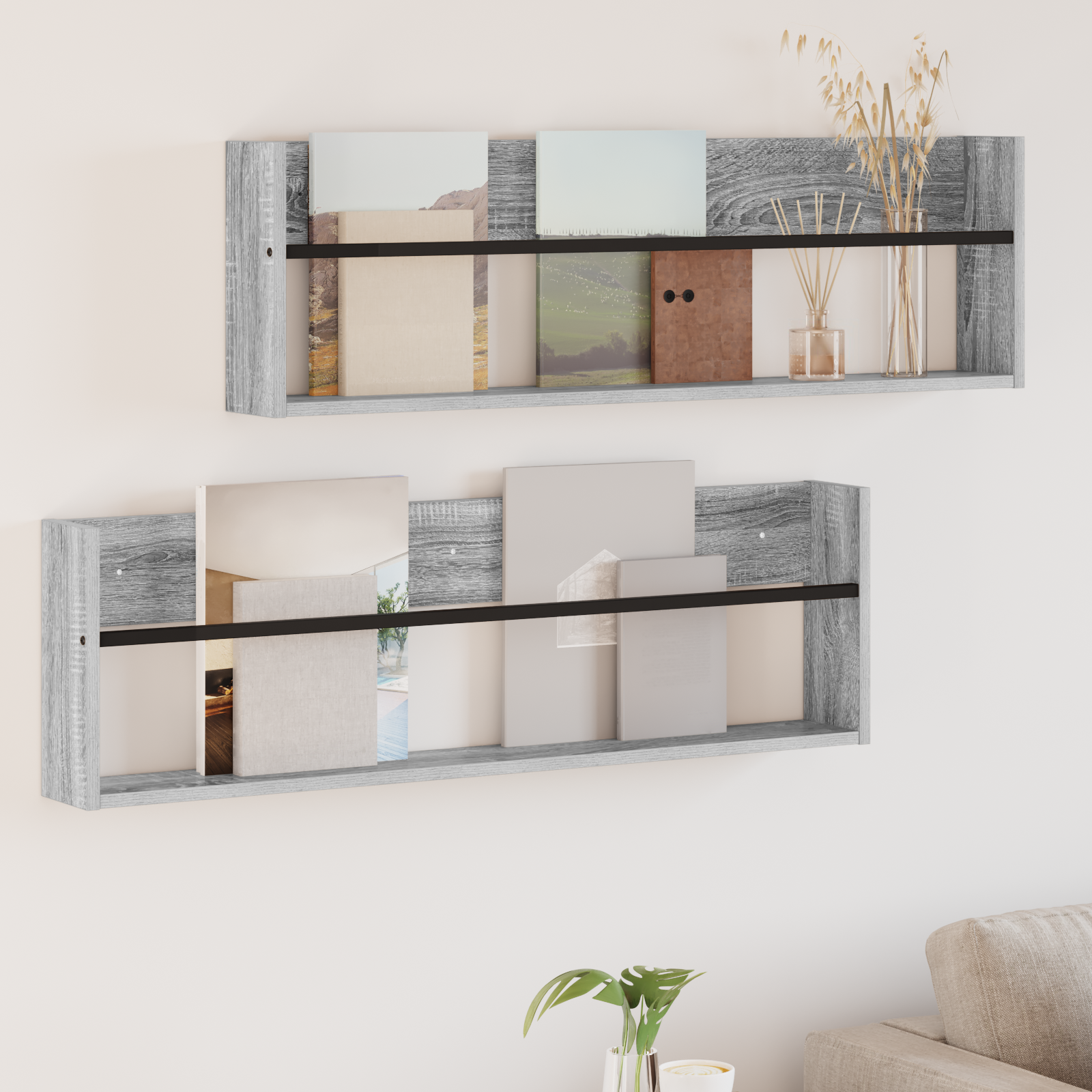 Žurnalų stovas su lentyna 2 pcs Pilkas Sonoma 100 x 12 x 30 cm
