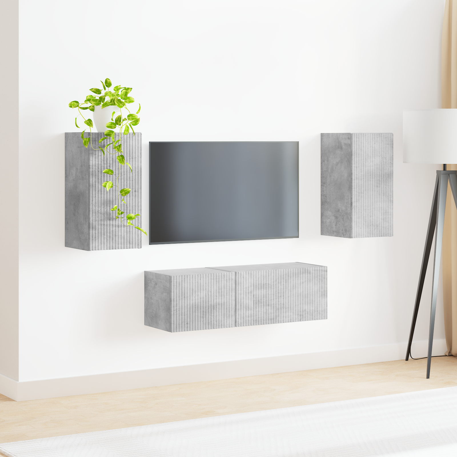 TV sieninio kabineto komplektas 4 pcs Betono pilka