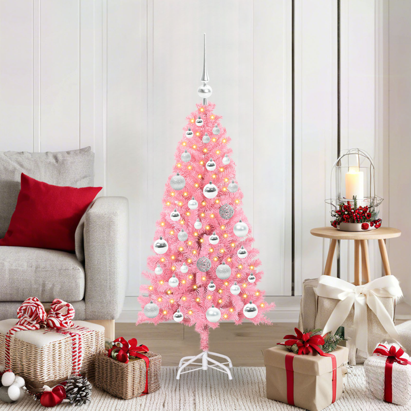 Kalėdų eglutė su 150 LED s stovu Rožinė 120 cm PVC