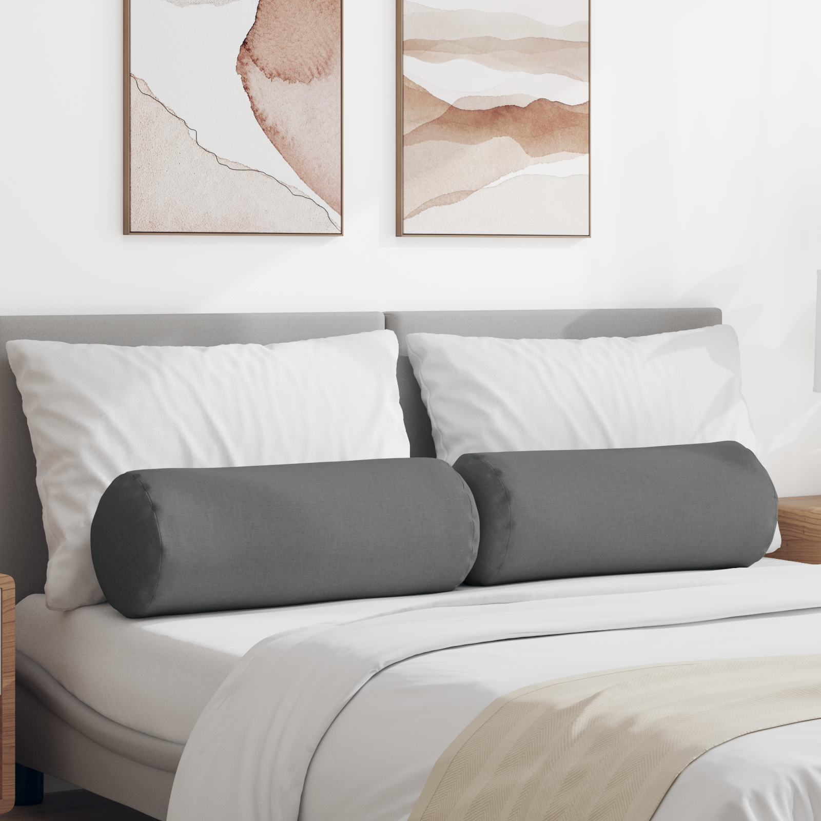 Pagalvės 2 pcs Tamsiai pilka Ø 25 x 70 cm audinys