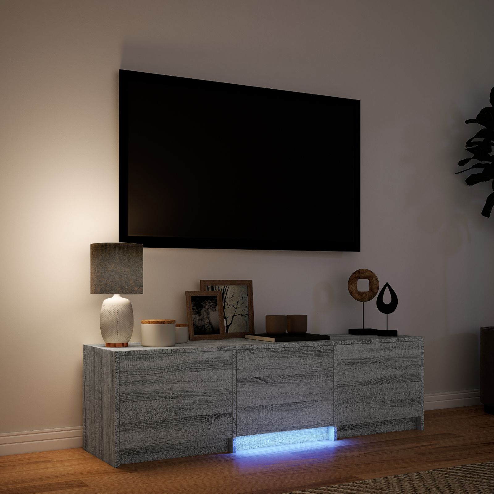 TV spintelė su LED su LED Pilka Sonoma 140 x 34 x 40 cm