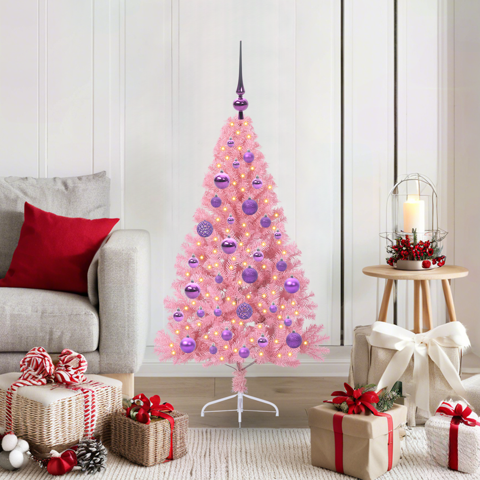 Artificial Pre-lit Pink Christmas Tree 120 cm PVC