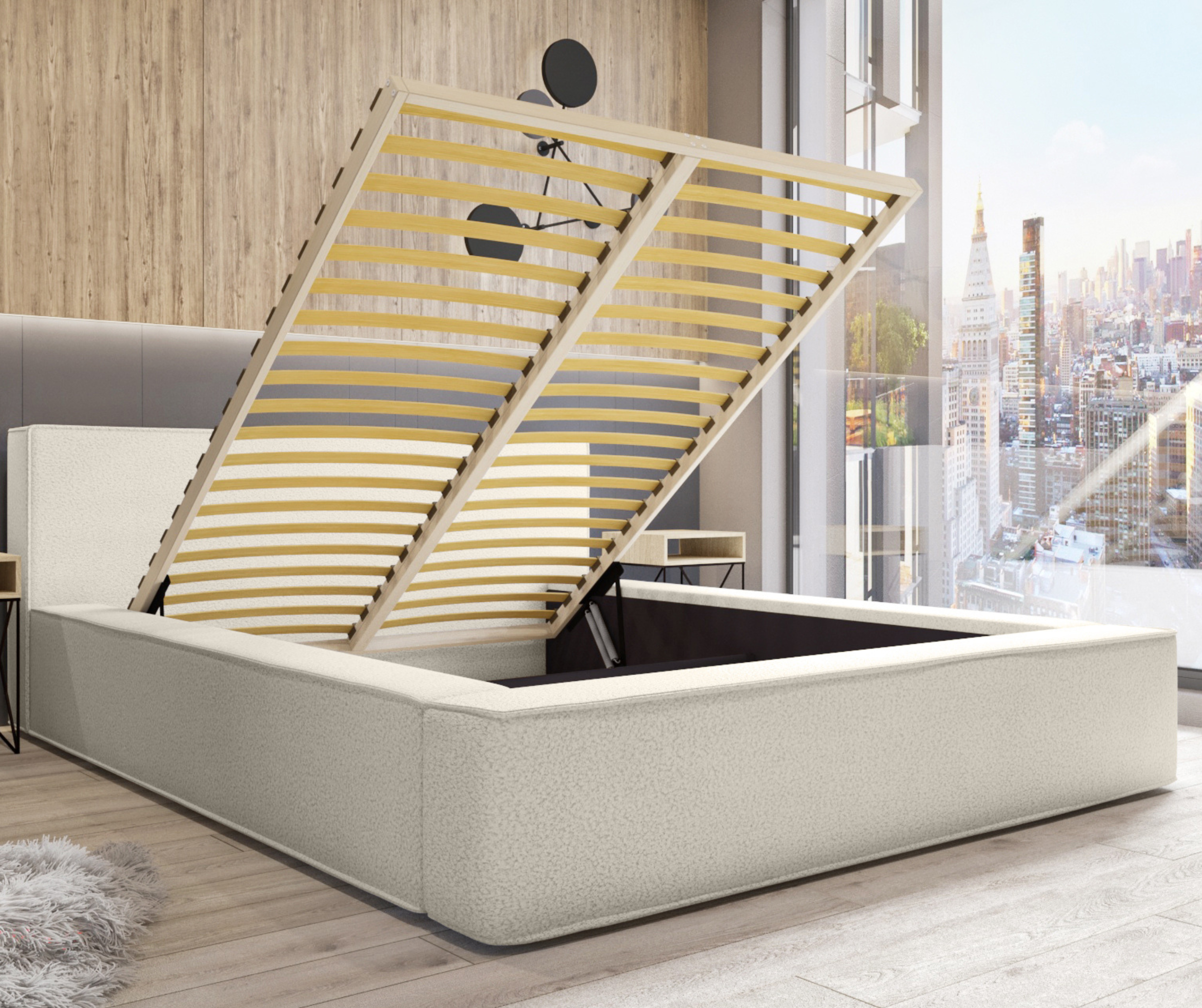 Bed BERNAND, light sand textured