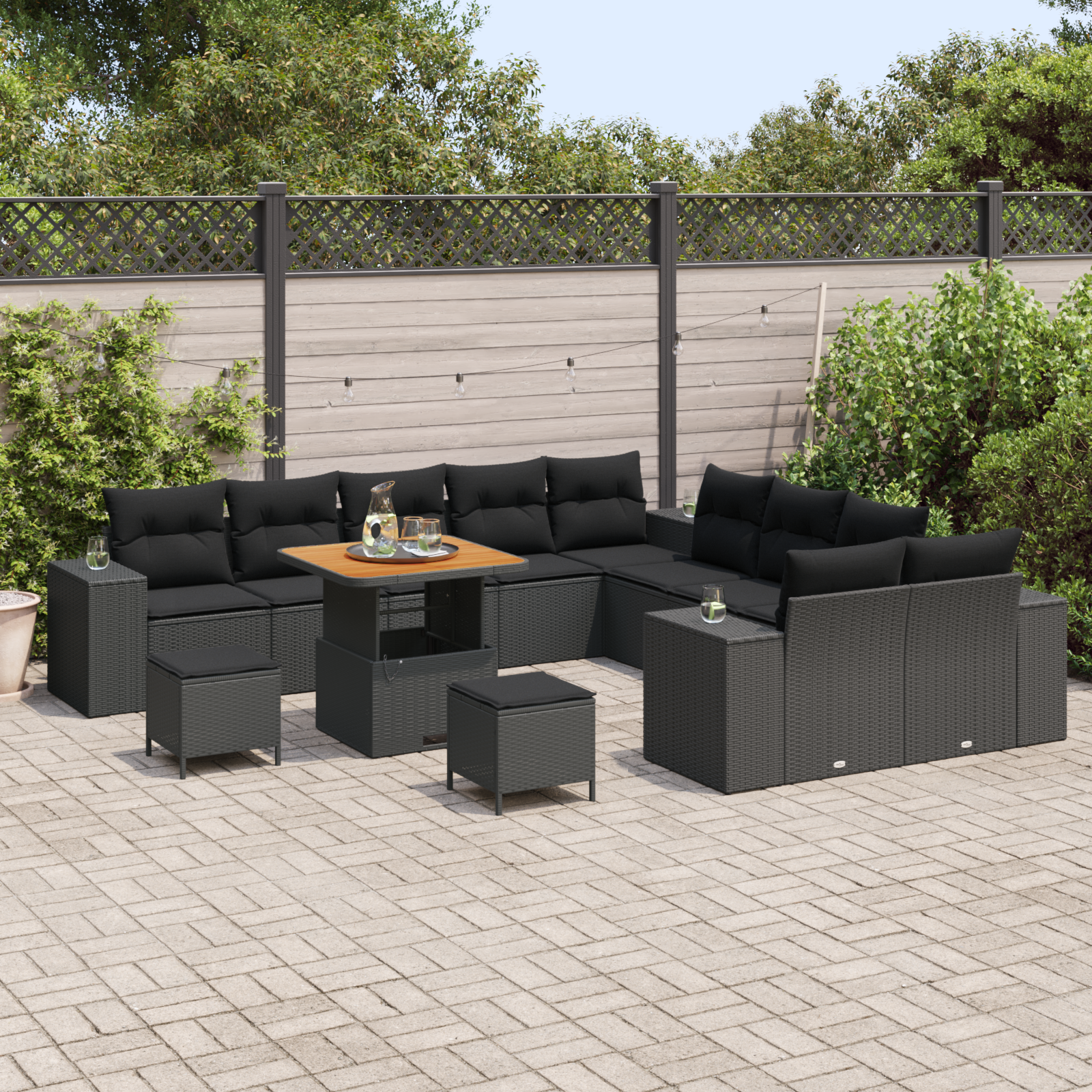 Sodo Sofų Rinkinys su pagalve 13 pcs Juoda 80 x 80 x 71 cm