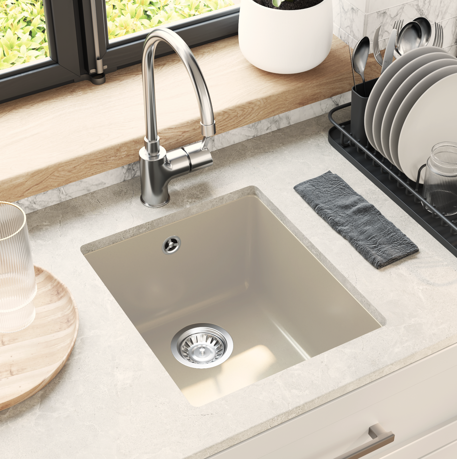 Kriauklė Smėlio 370 x 460 mm 80% Kvarcas ir 20% Derva