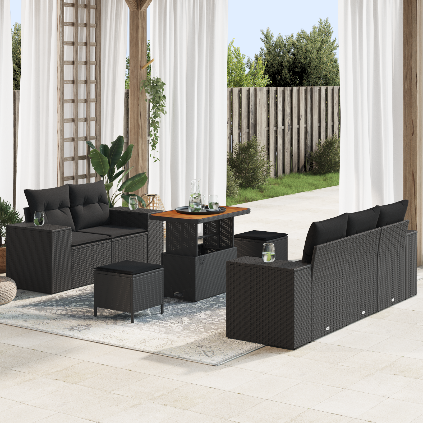 Sodo Sofų Rinkinys su pagalve 8 pcs Juoda 90 x 55 x 71 cm