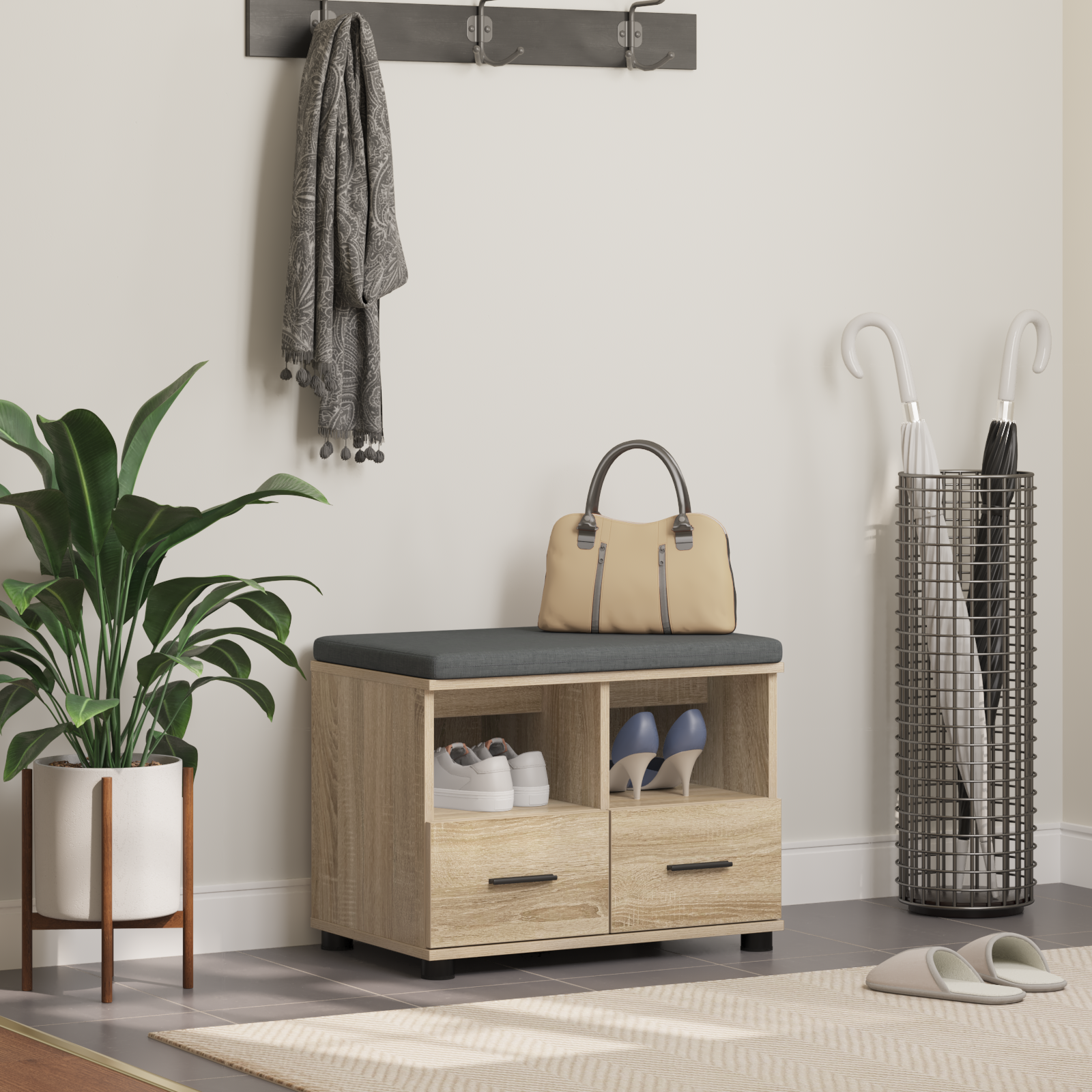 Hallway bench with cushion Sonoma oak 60 x 38 x 46 cm