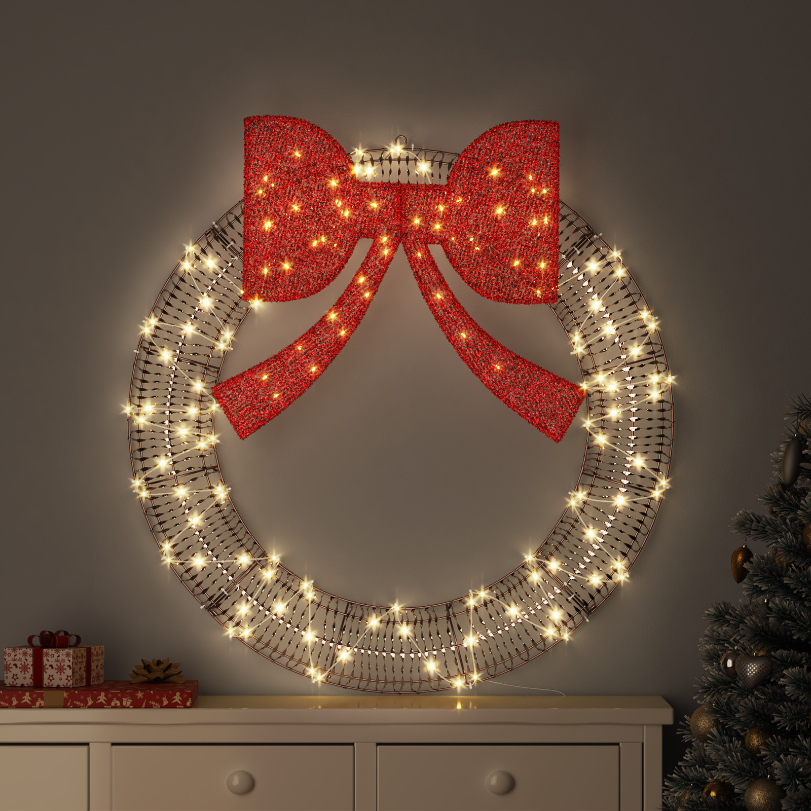 Vainikas su 80 LED Šilta balta 91 x 91 x 9 cm PET