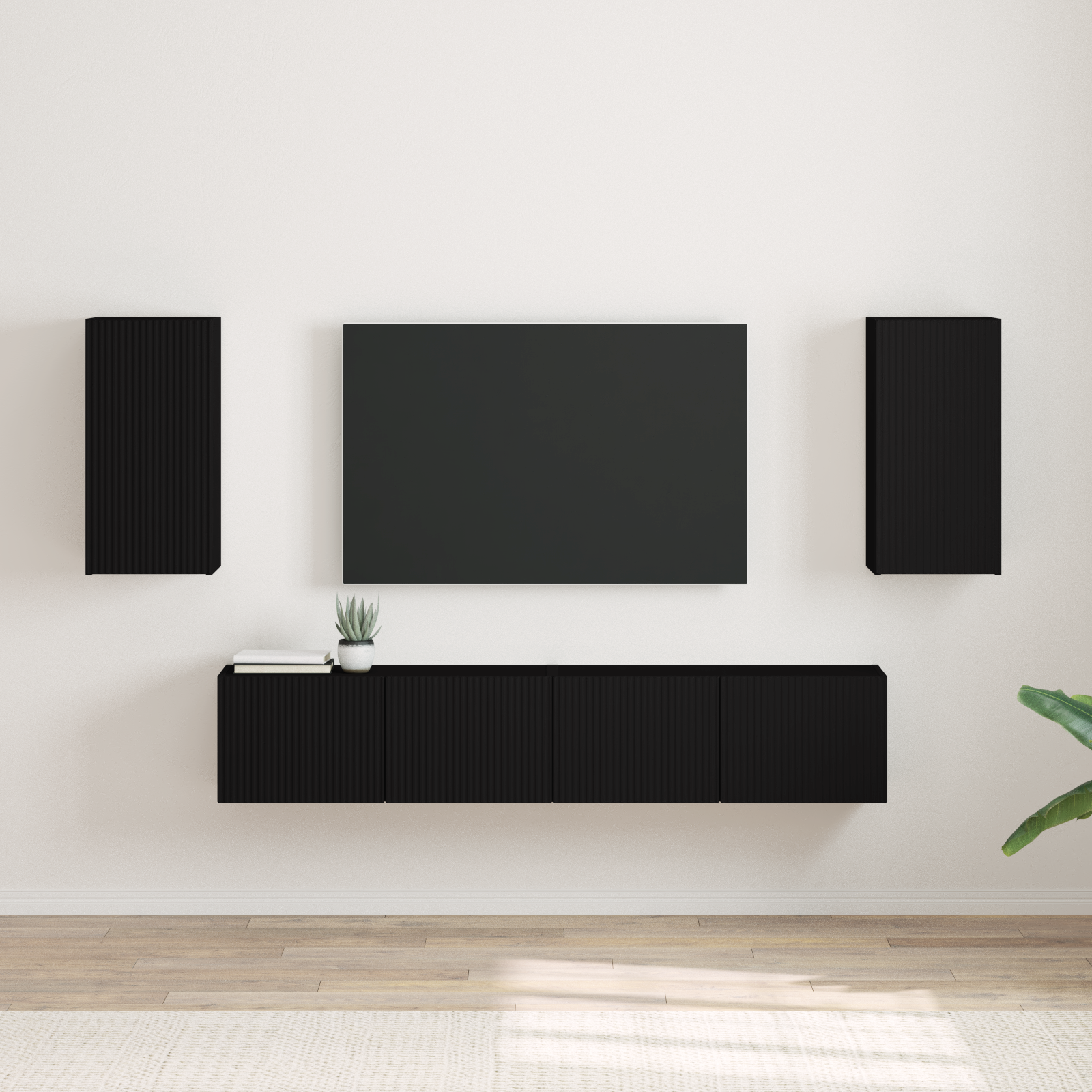 TV sieninė spintelė 2 pcs Juoda 30 x 31 x 60 cm