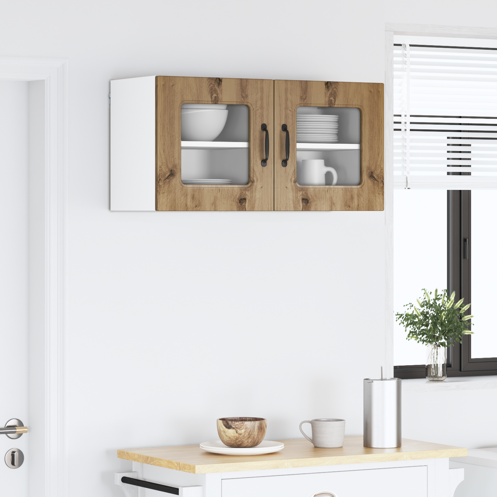 Virtuvės sieninė spintelė su lentyna 2 pcs Amatininkų ąžuolas