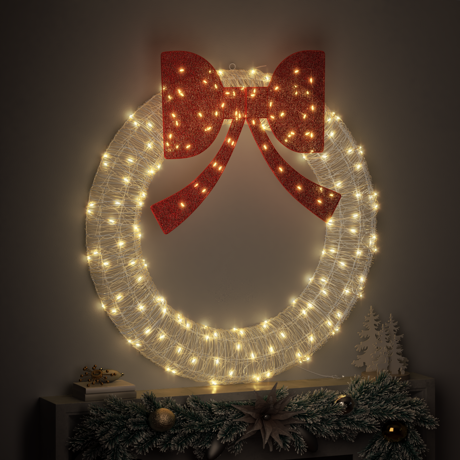 Vainags ar 150 LED silti baltām 120 cm akrils