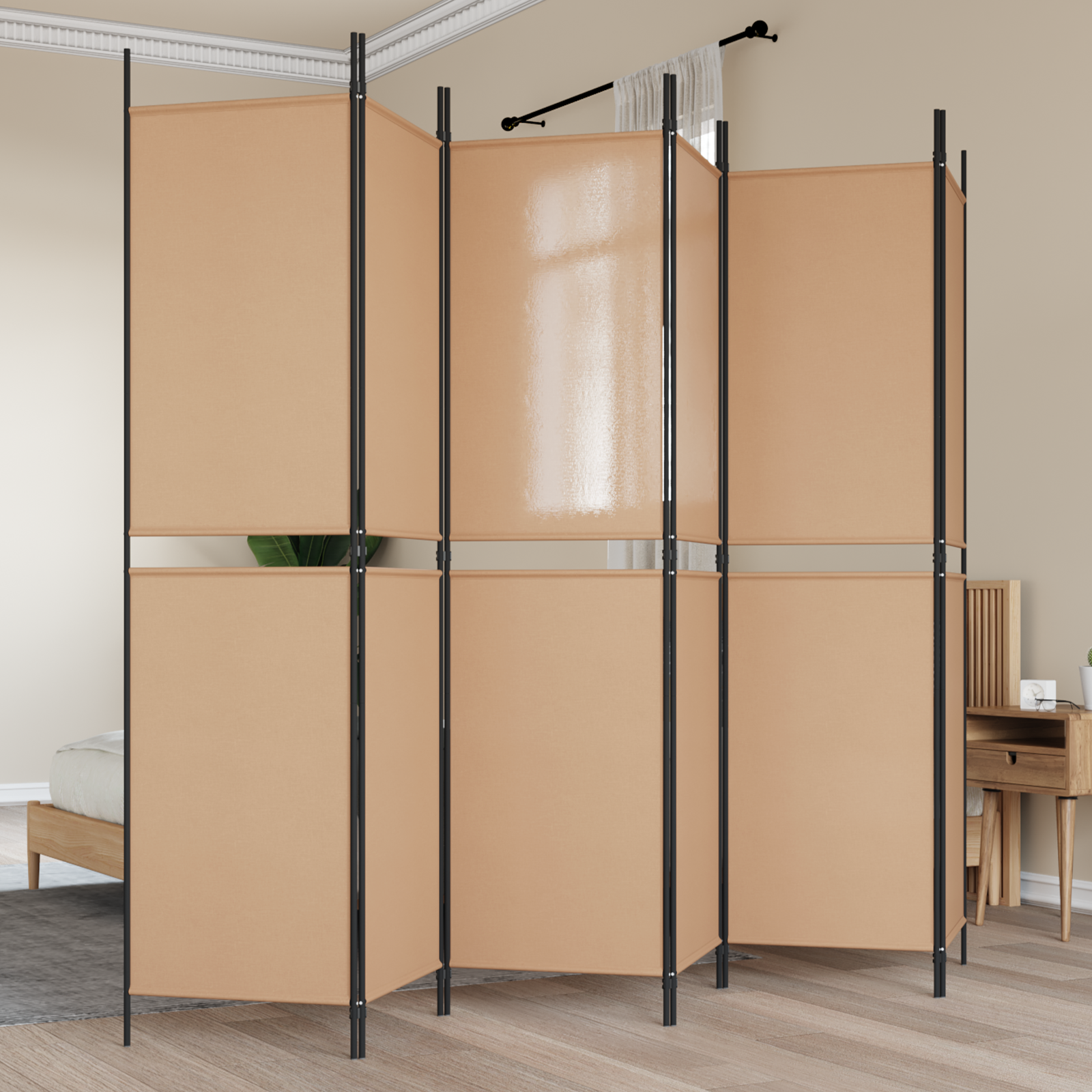 6-skydelio kambario pertvara Smėlio 300 x 200 cm Audinys