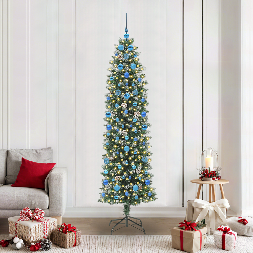 Artificial Slim Christmas Tree with 300 LED Green and White 210 cm