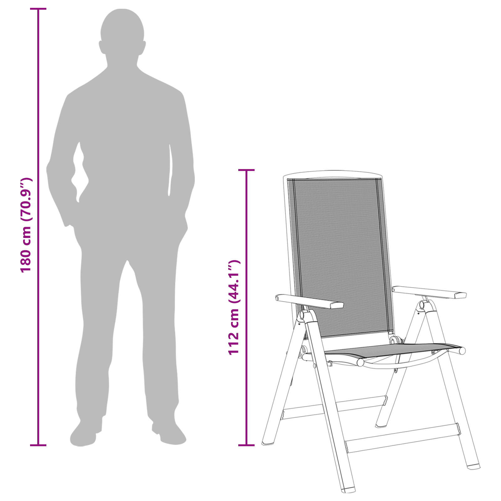 Sulankstomos sodo kėdės 2 pcs Juoda 58 x 71 x 112 cm