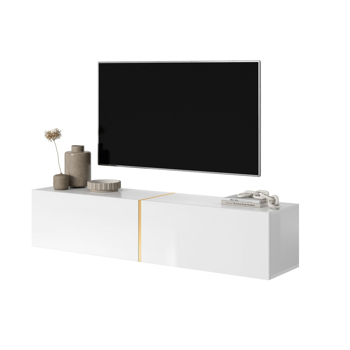 TV spintelė FREJA, 140 cm, marmuras+auksinė