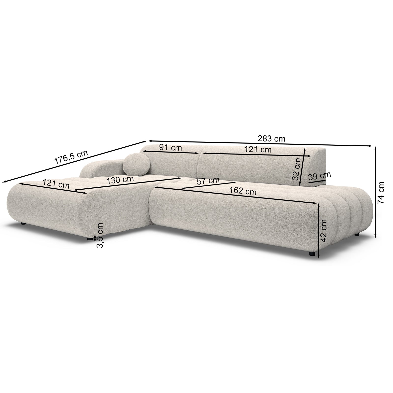 Kampinė sofa-lova ARIONE, mėlyna, dešinė