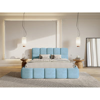 Miegamojo lova SOFTY, žydra hidrofobinis veliūras